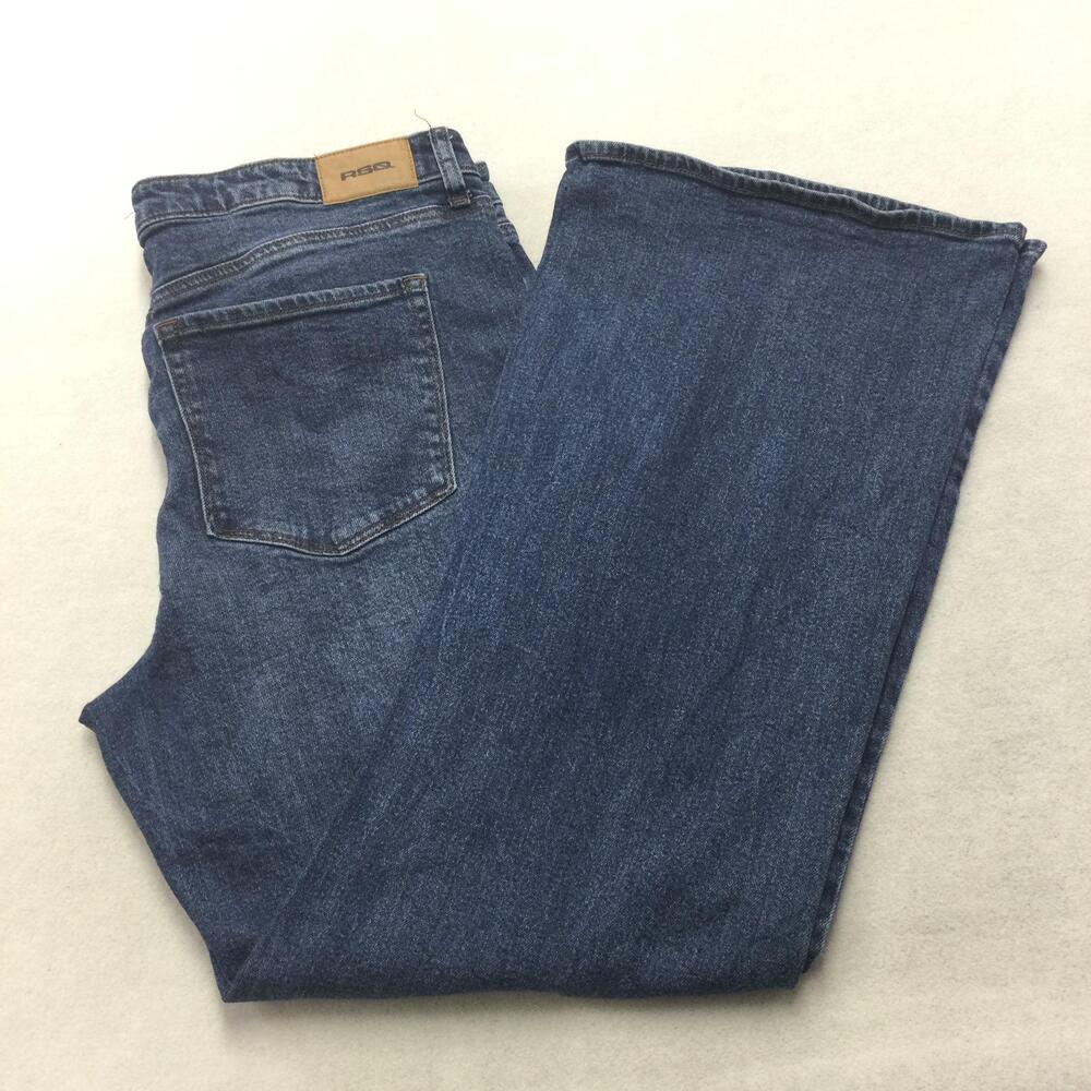 RSQ High Rise Flare Jeans Womens 33 Blue Medium Wash Stretch Denim Pockets